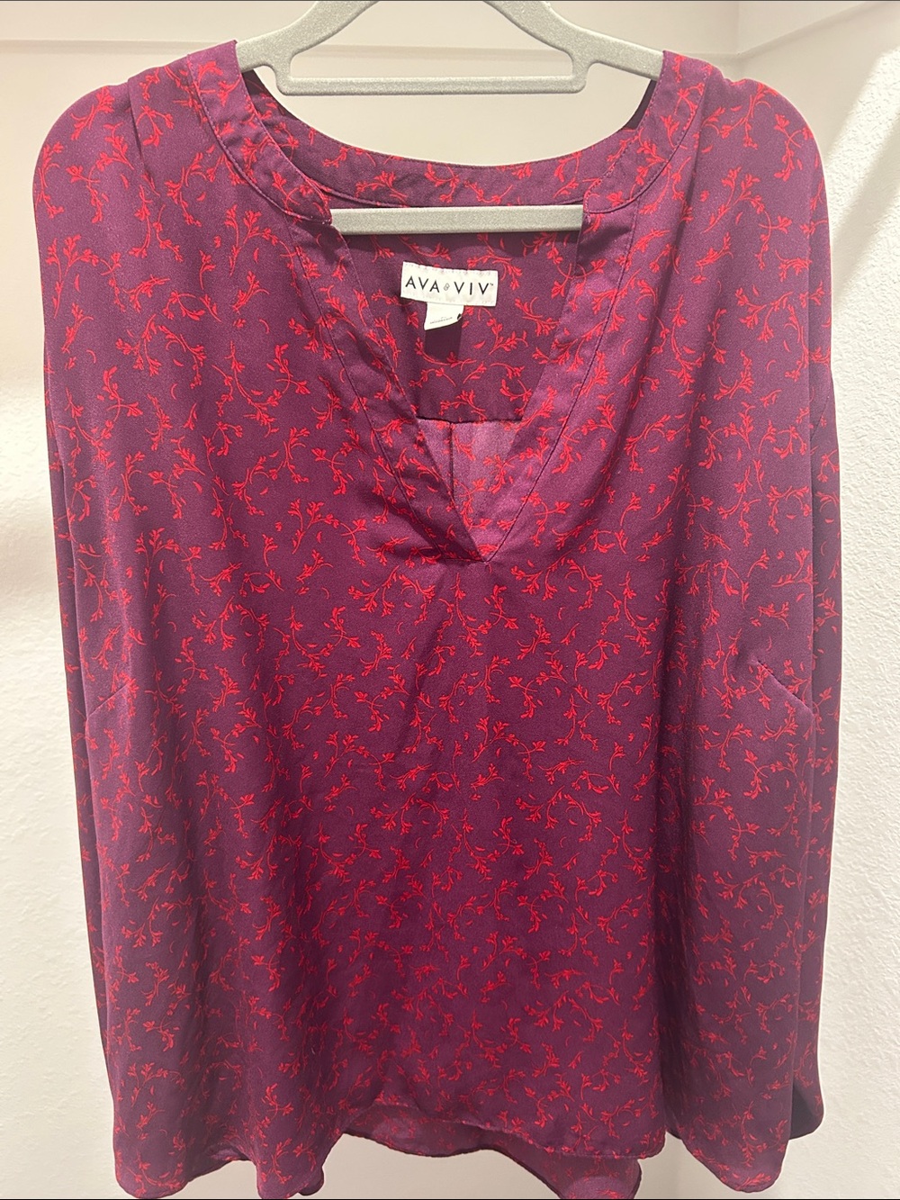 Ava & Viv Purple Blouse with Red Floral Print